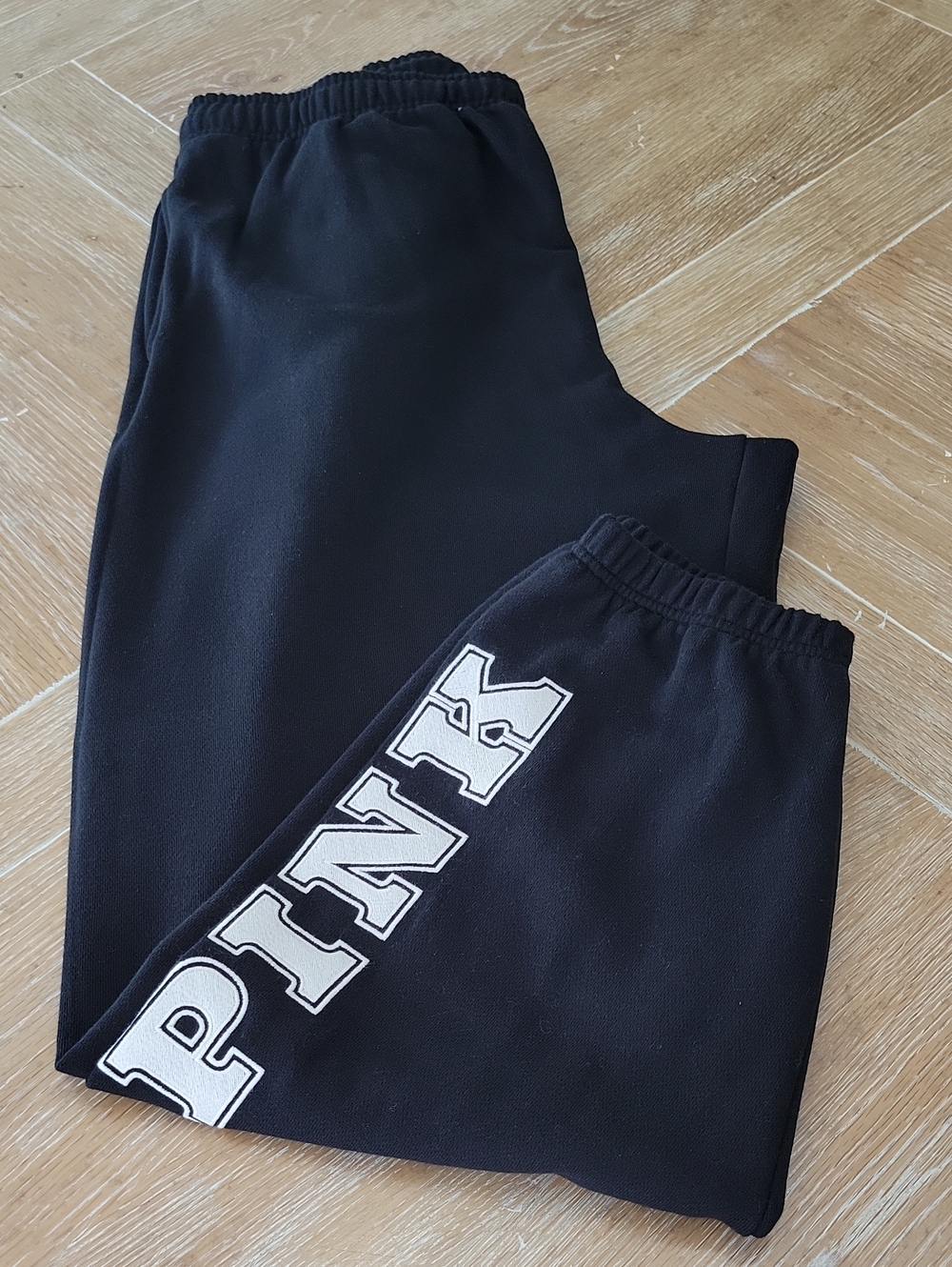 PINK Victoria Secret Black Ivy Fleece Campus Jogget Sweatpants Logo Leg XL NWT